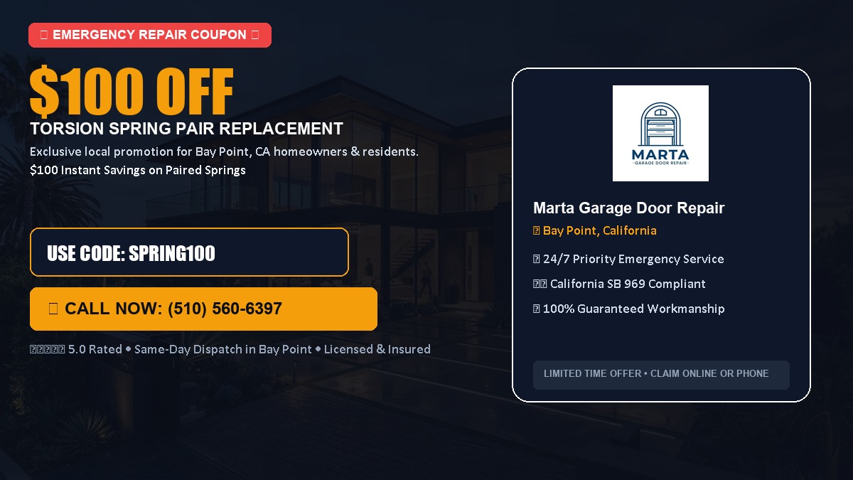$100 OFF Heavy-Duty Torsion Spring Pair Replacement in Bay Point, CA