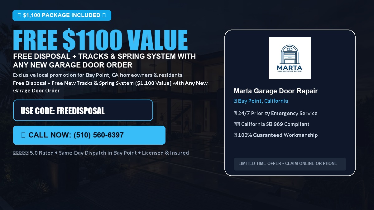 Free Disposal + Free New Tracks & Spring System with Any New Garage Door Order ($1100 Value) in Bay Point, CA